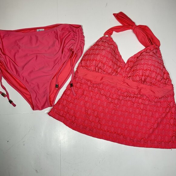 Catalina 2pc Pink Women Bathing Suit Tankini Set Halter Tie Neck Sz 2X 18W-20W - Picture 1 of 11